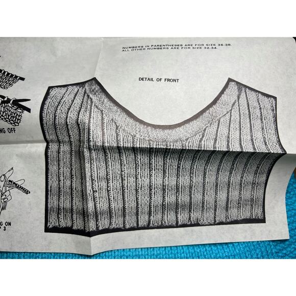 knitting pattern 7426 ribbed short sleeve sleevless sweater 1960s Size 32-38 - Picture 5 of 5
